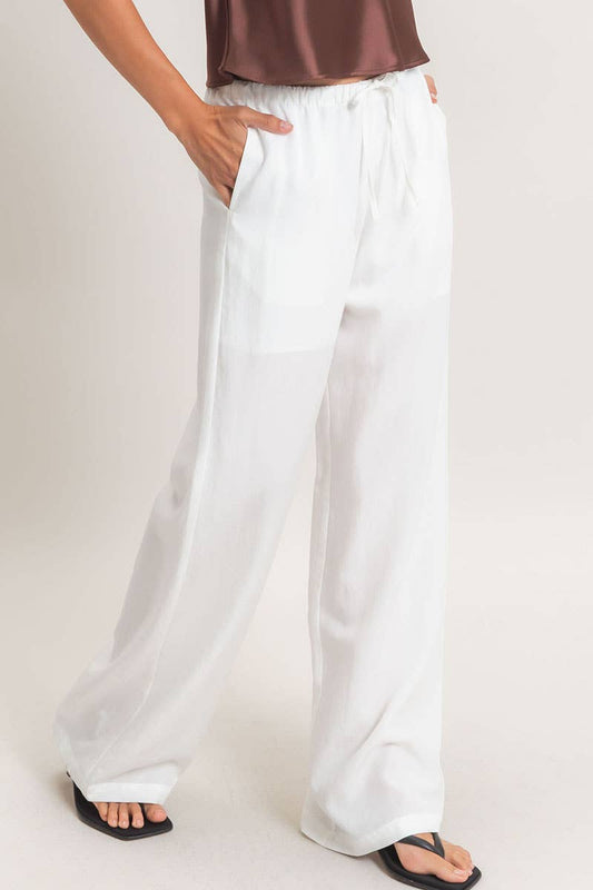 Lyocell Linen Elastic Waist Straight Leg Pants