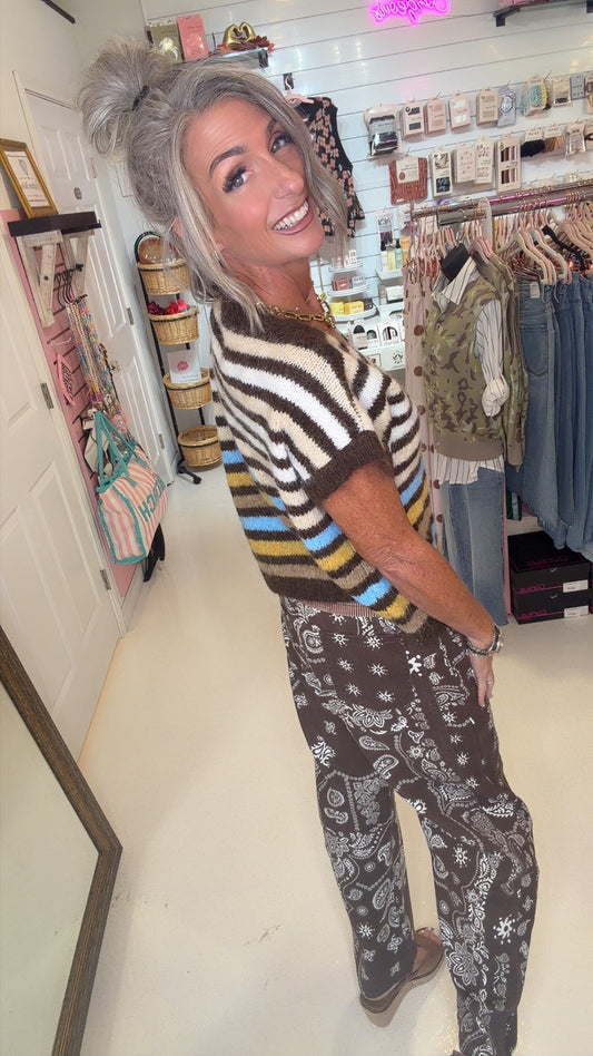 COLORMIX STRIPED V-NECK KNIT VEST