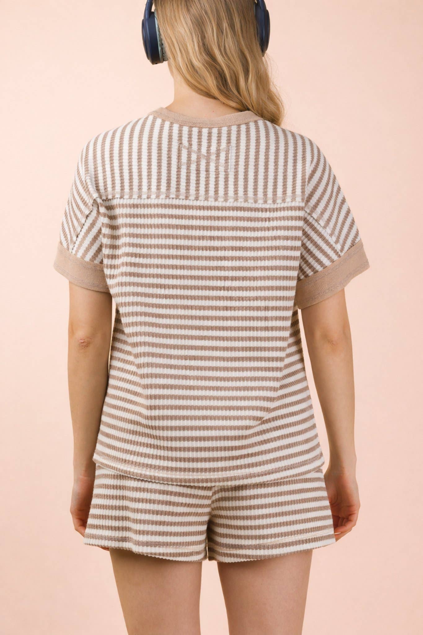 Striped Comfy Knit Top & Shorts Set