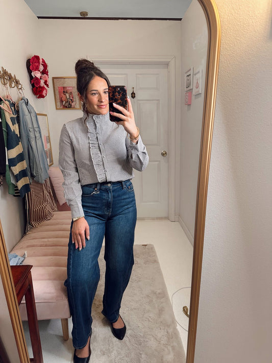 Long Dolman Sleeve Oversized Y/D Stripe Shirt
