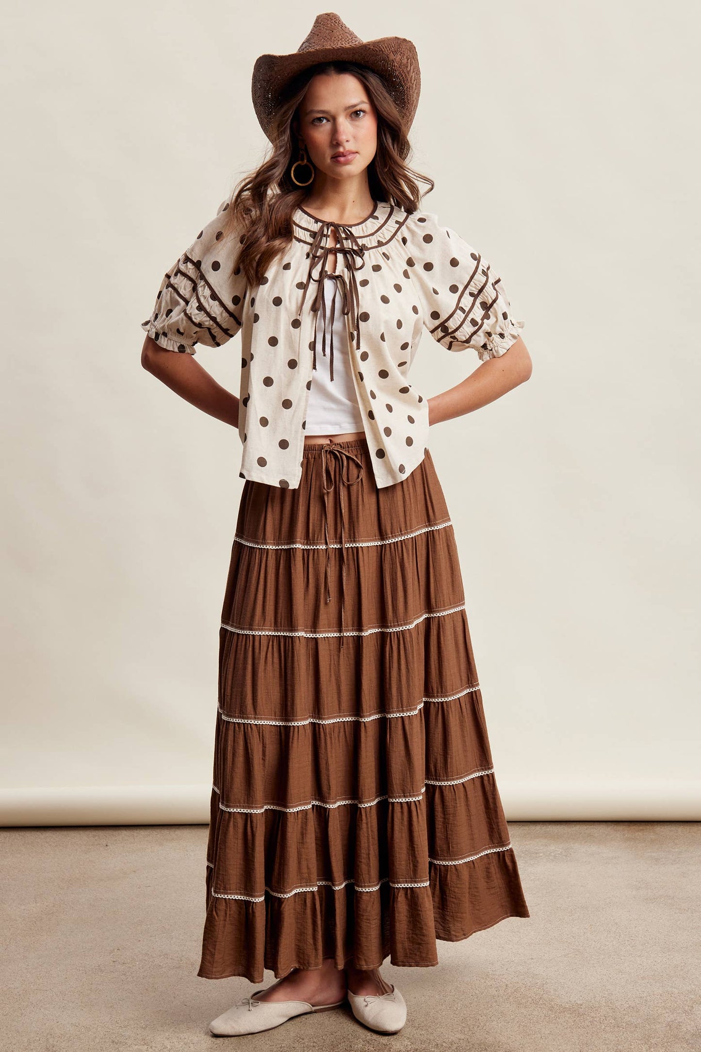 Polka Dot Ruffle Trim Blouse LT1456