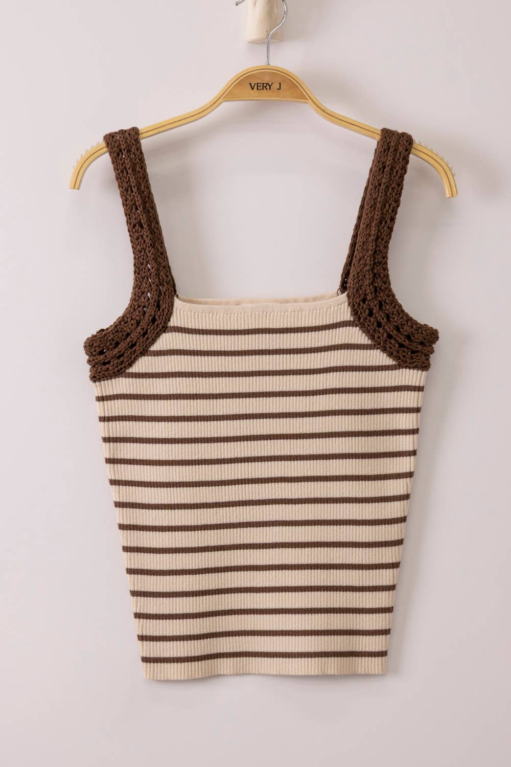 Crochet Sleeve Striped Knit Tank Top