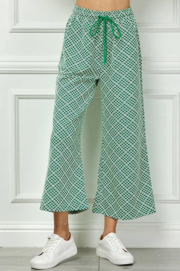 Vibran geo wide-leg pant with drawstring waist.