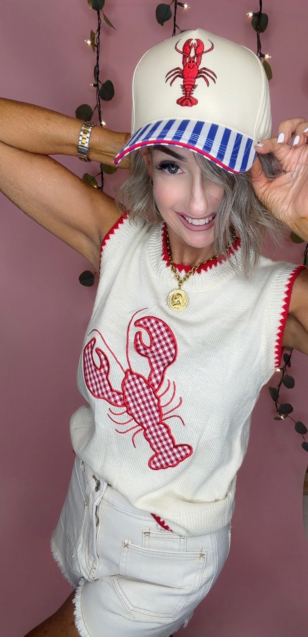 Plaid Crawfish Crew Neck Knit Sweater Vest