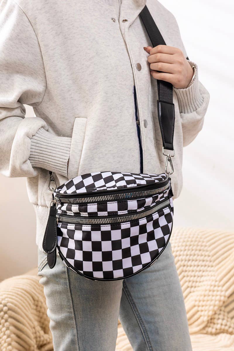 `.Double Zip Crescent Sling Bum Bag