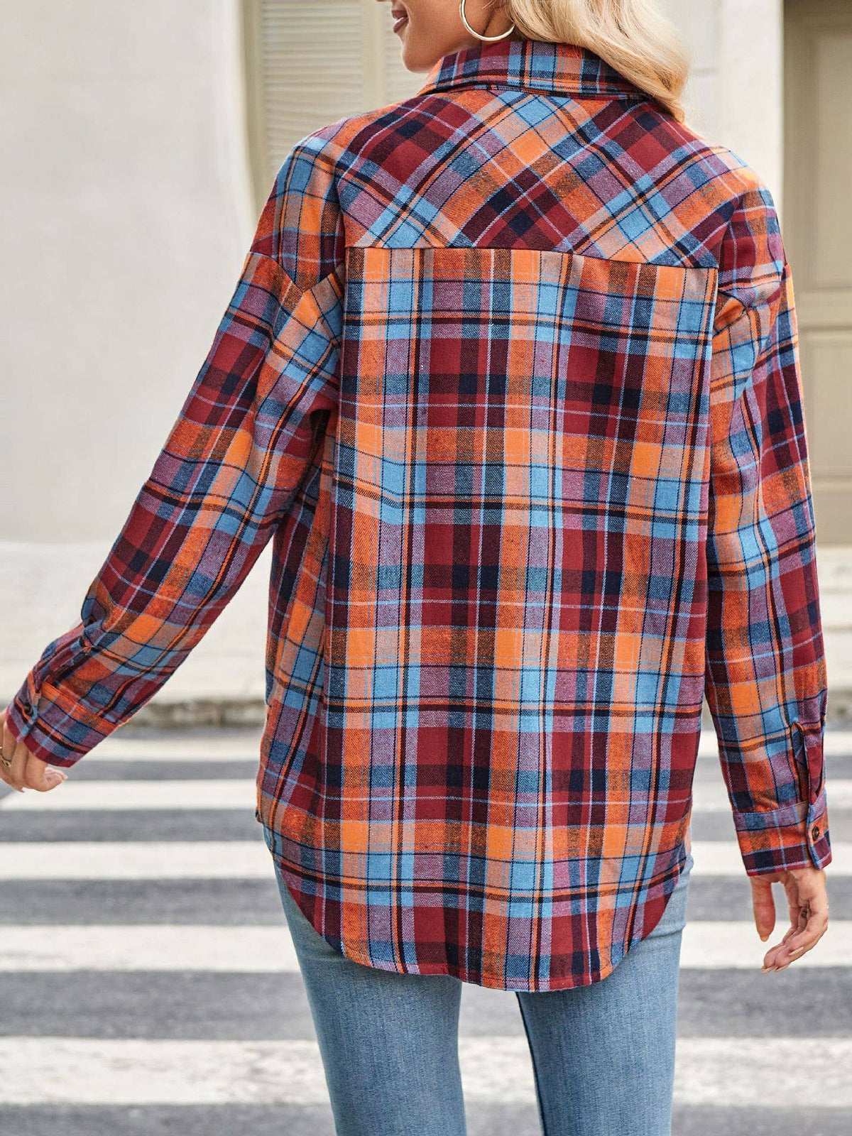 Plaid Button Down Long Sleeve Shirt for Women