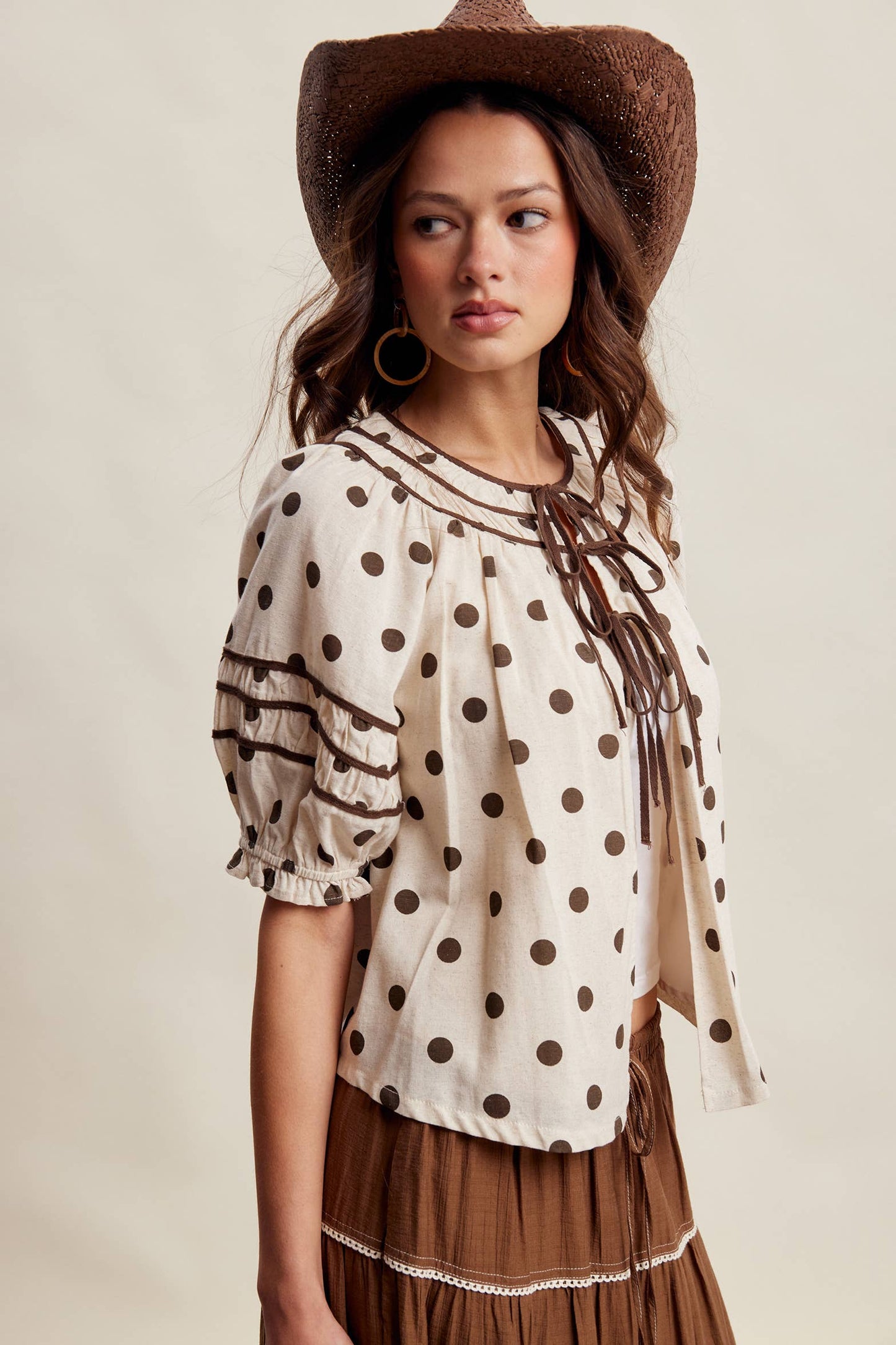 Polka Dot Ruffle Trim Blouse LT1456