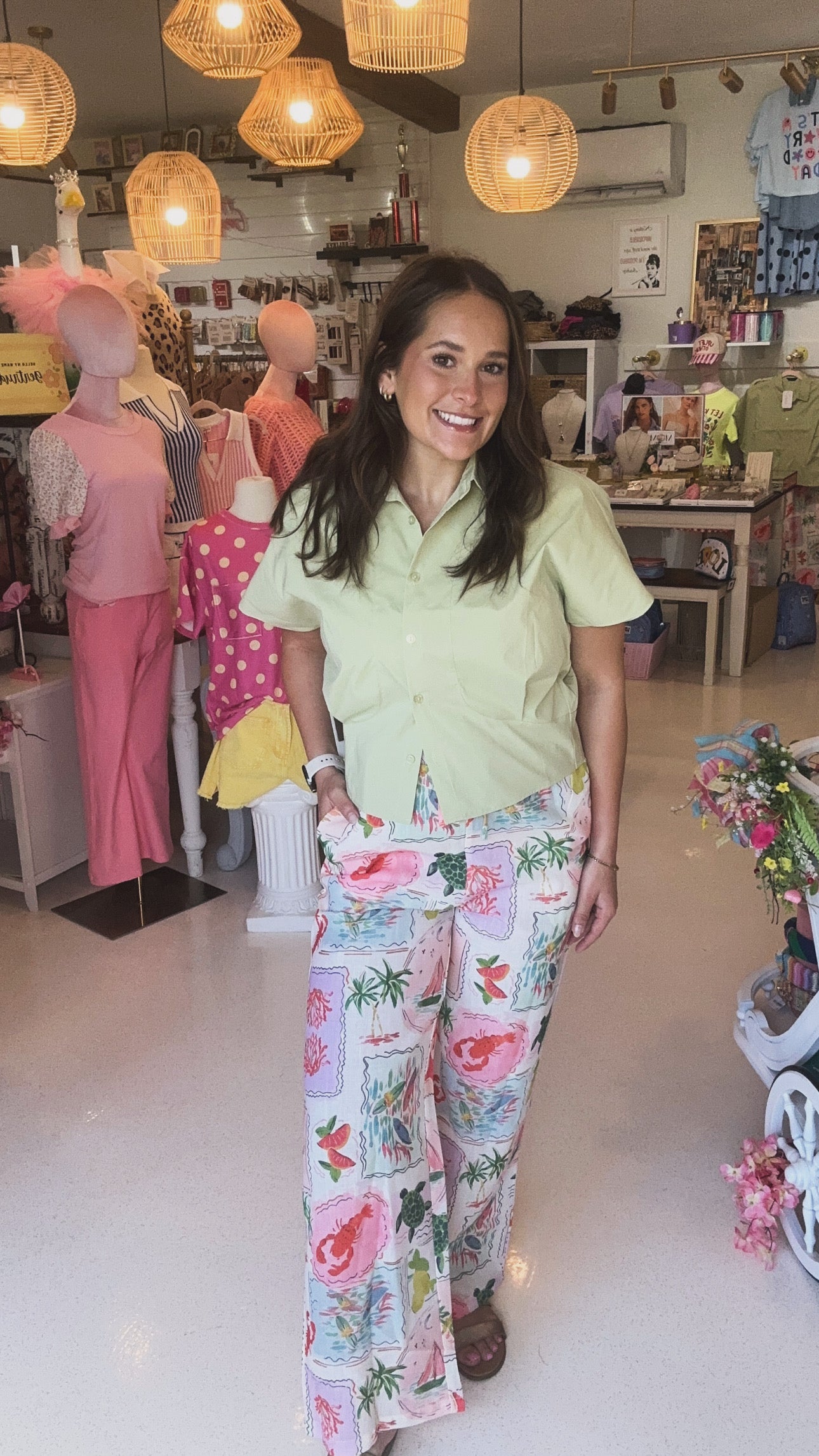 COASTAL VACATION PRINT WIDE-LEG PANTS