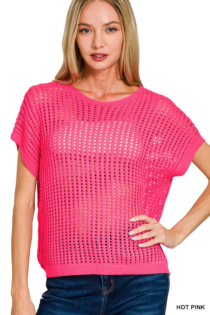 Viscose Crochet Knit Sheer Hollow Sweater