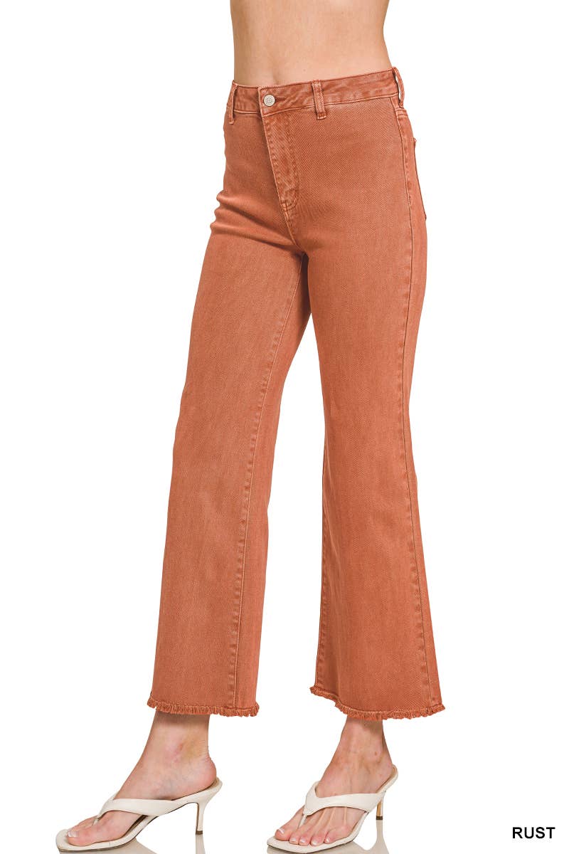 Acid Washed Frayed Cutoff Hem Straight Wide Pants