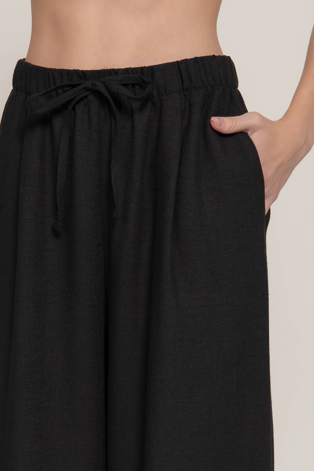 Waist Band With String Linen Effect Palazzo Pants