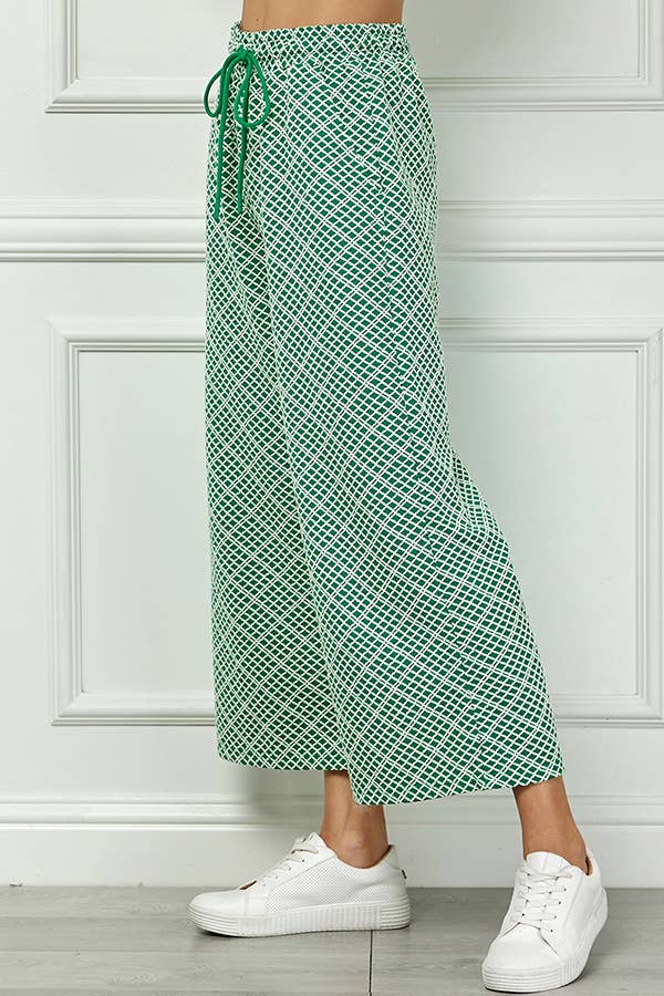 Vibran geo wide-leg pant with drawstring waist.