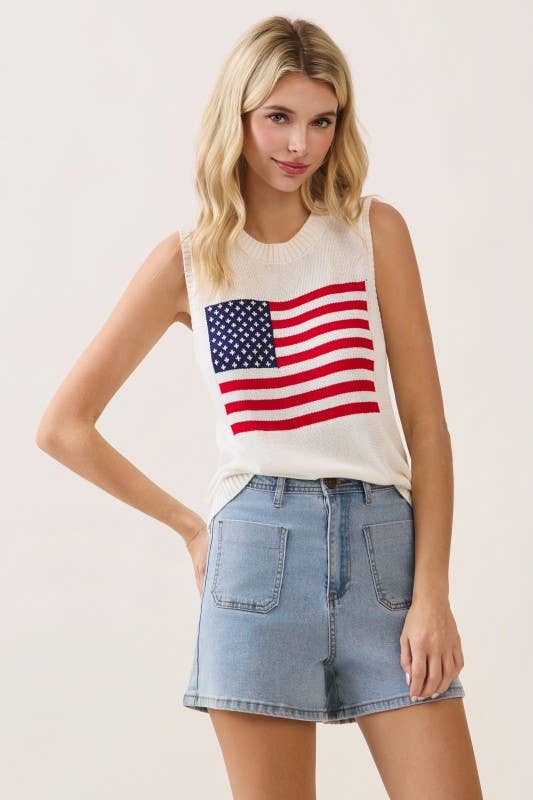 Sleeveless Flag Knit Top
