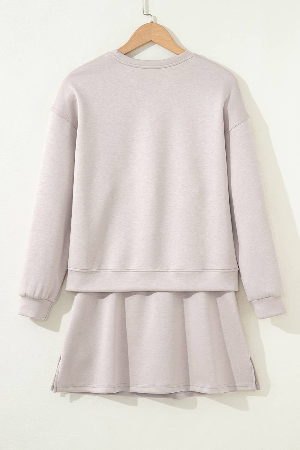 Solid Drop Shoulder Pullover & Drawstring Mini Skirt Outfit