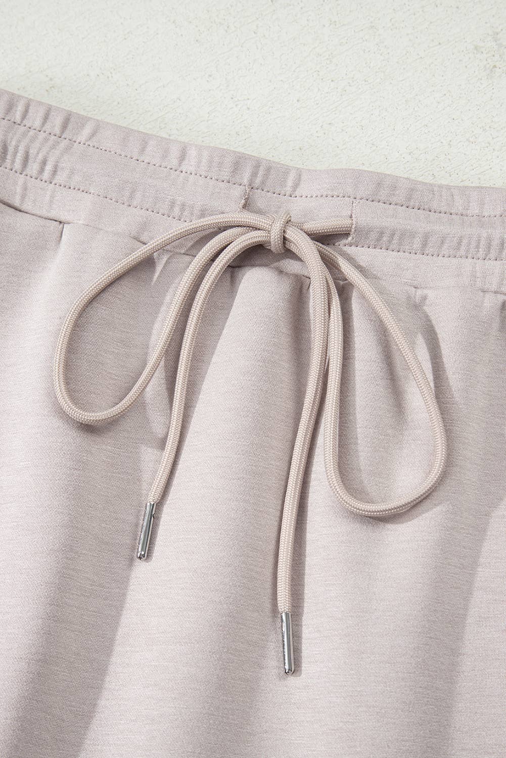 Solid Drop Shoulder Pullover & Drawstring Mini Skirt Outfit