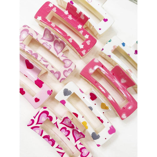 Valentines Theme Heart Printed Hair Claw Clips