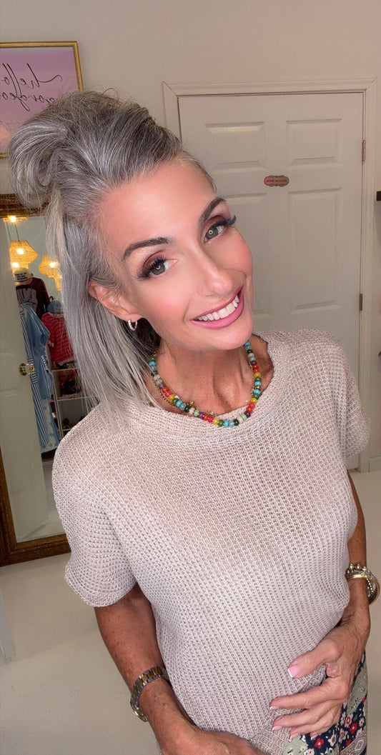 Chenille Waffle Cap Sleeve Sweater