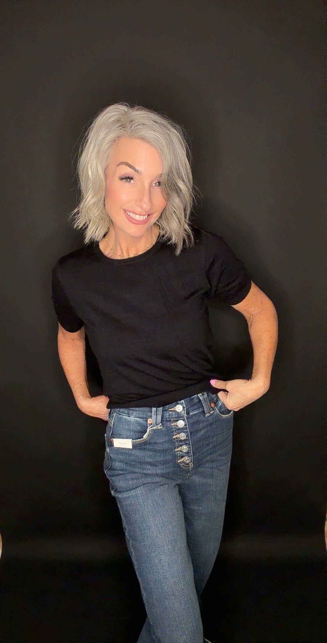 Soft Short Puffy Sleeve Basic Stretchy Knit Top