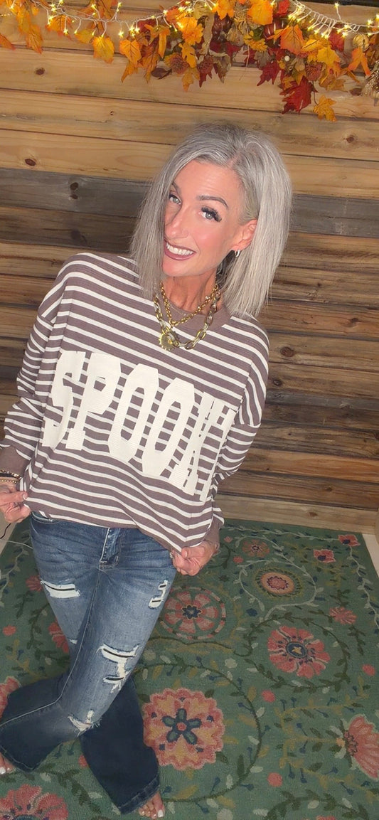"SPOOKY" STRIPE CLOUDY KNIT TOP