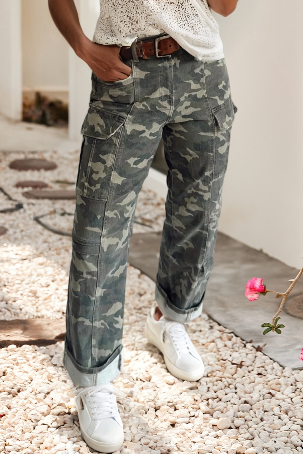 LDC Camouflage Print Multi Pocketed Womens Denim Pants