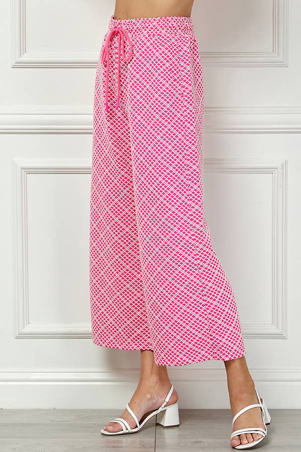 Vibran geo wide-leg pant with drawstring waist.