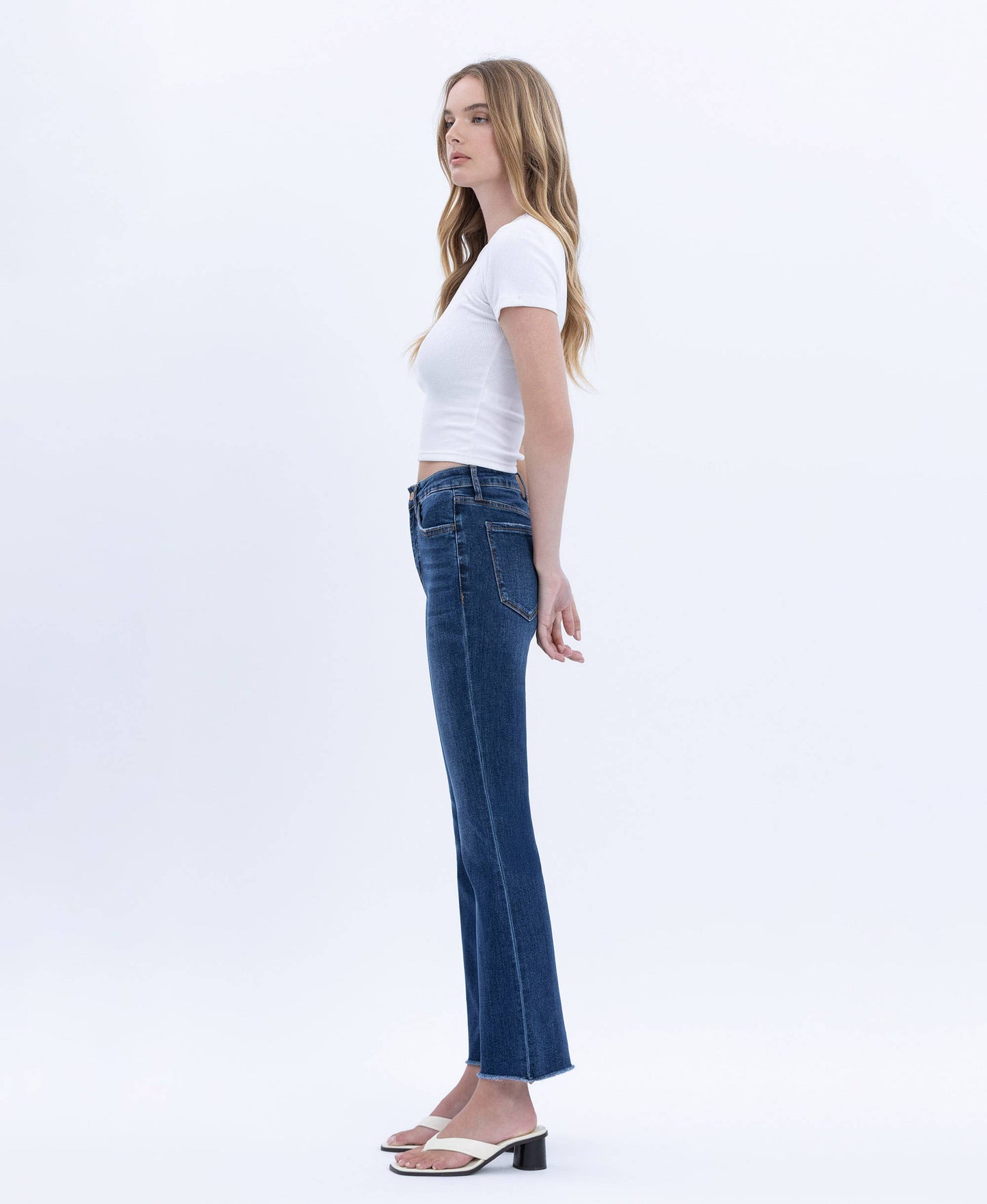 TUMMY CONTROL HIGH RISE RAW HEM KICK FLARE JEANS L