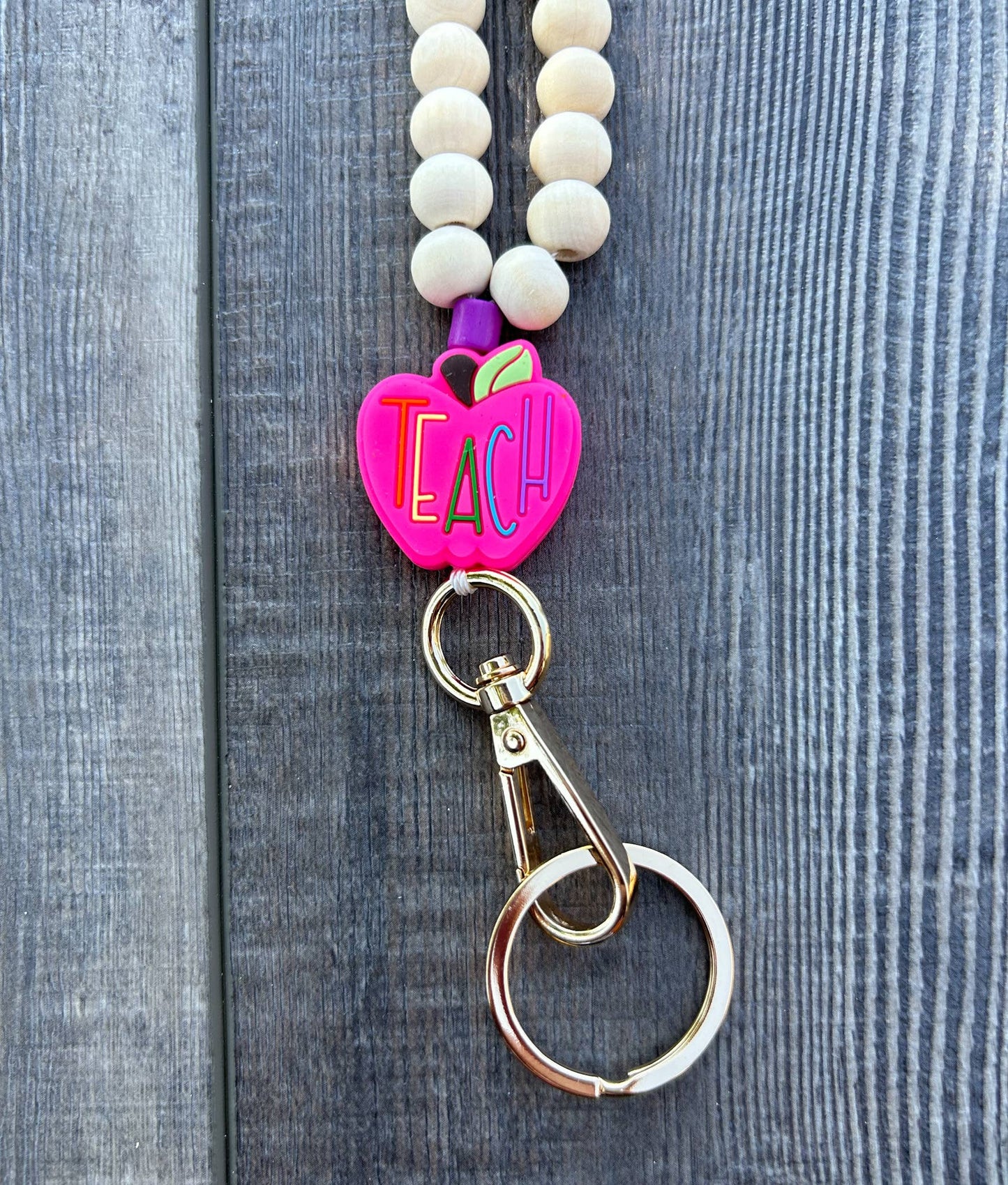 Pink Apple Teach Lanyard with Breakaway Clasp