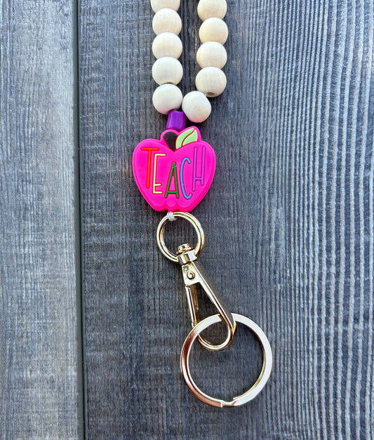 Pink Apple Teach Lanyard with Breakaway Clasp