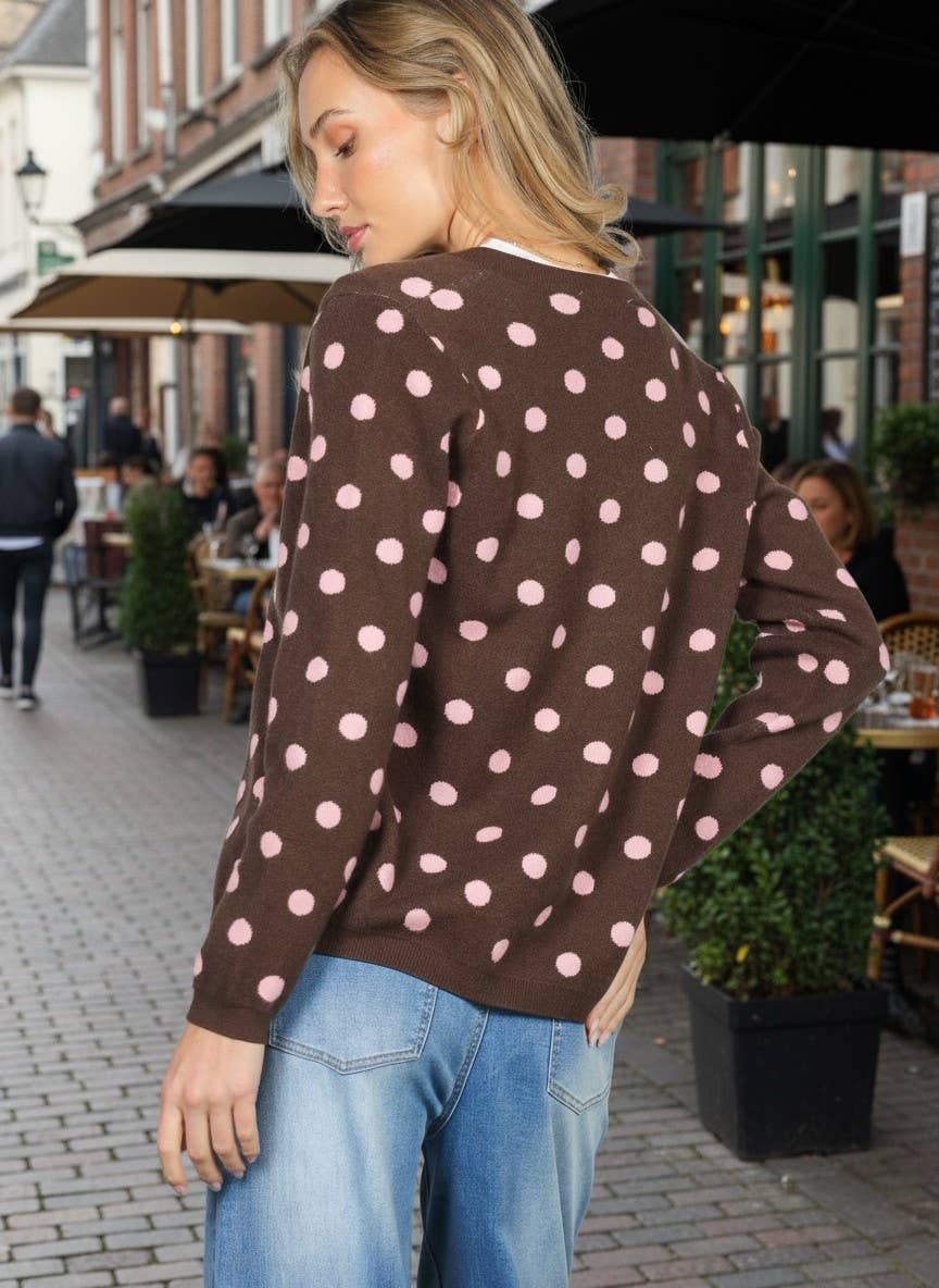 Playful Polka Dot Cozy Knitted Sweater Cardigan