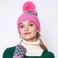 Checkerboard Patterned Pom Pom Beanie Hat