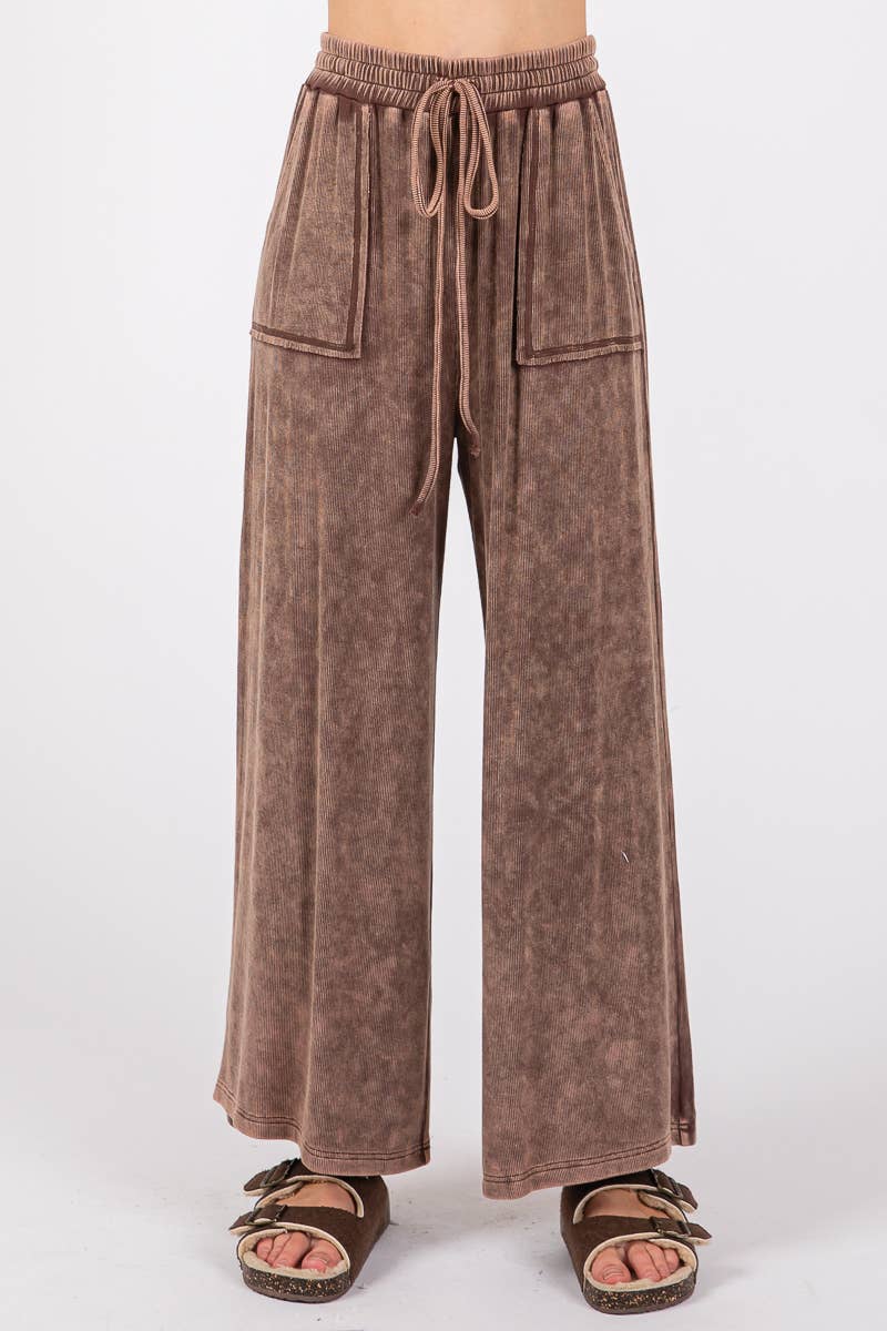 MINERAL WASHED TOP AND PANTS RIB SETS
