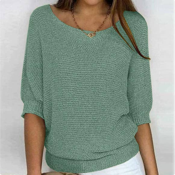 Lightweight Knit Sweater Dolman Sleeve Pullover Top