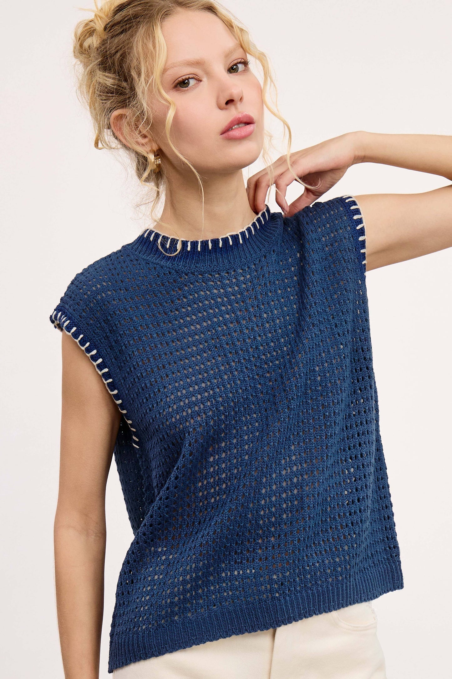 Crochet Knit Stitching Detailed Sleeveless Top
