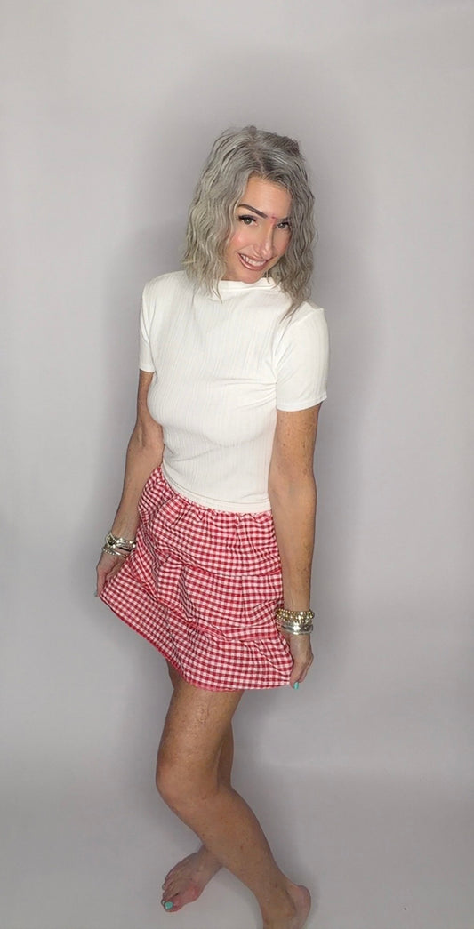 Red Gingham Ruffle Skort