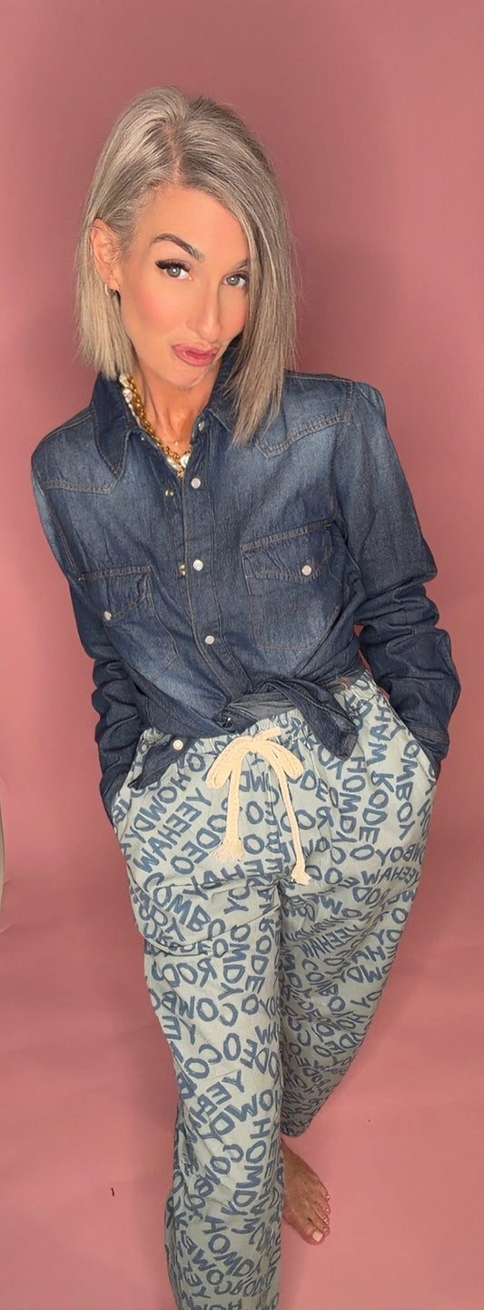 HOWDY PRINT BARREL PANT