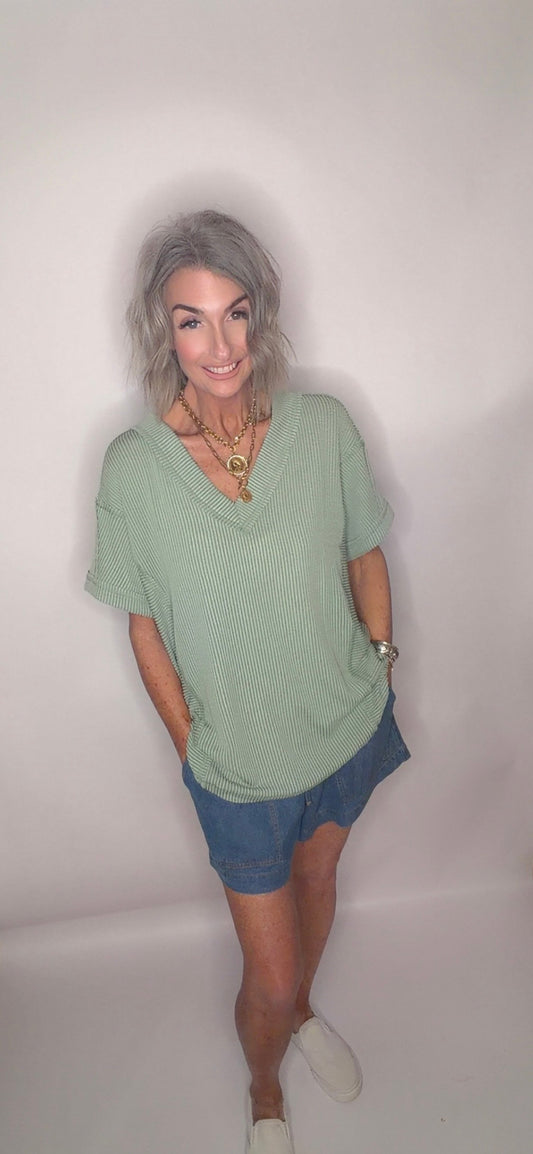 Soft Casual Comfy Textured Ribbed Knit Top