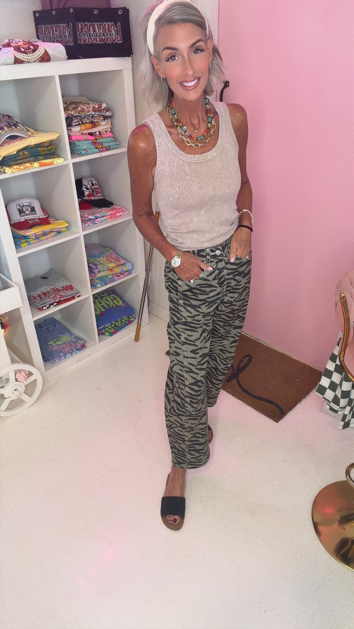 Zebra Stripe Printed Wide Leg Jeans
