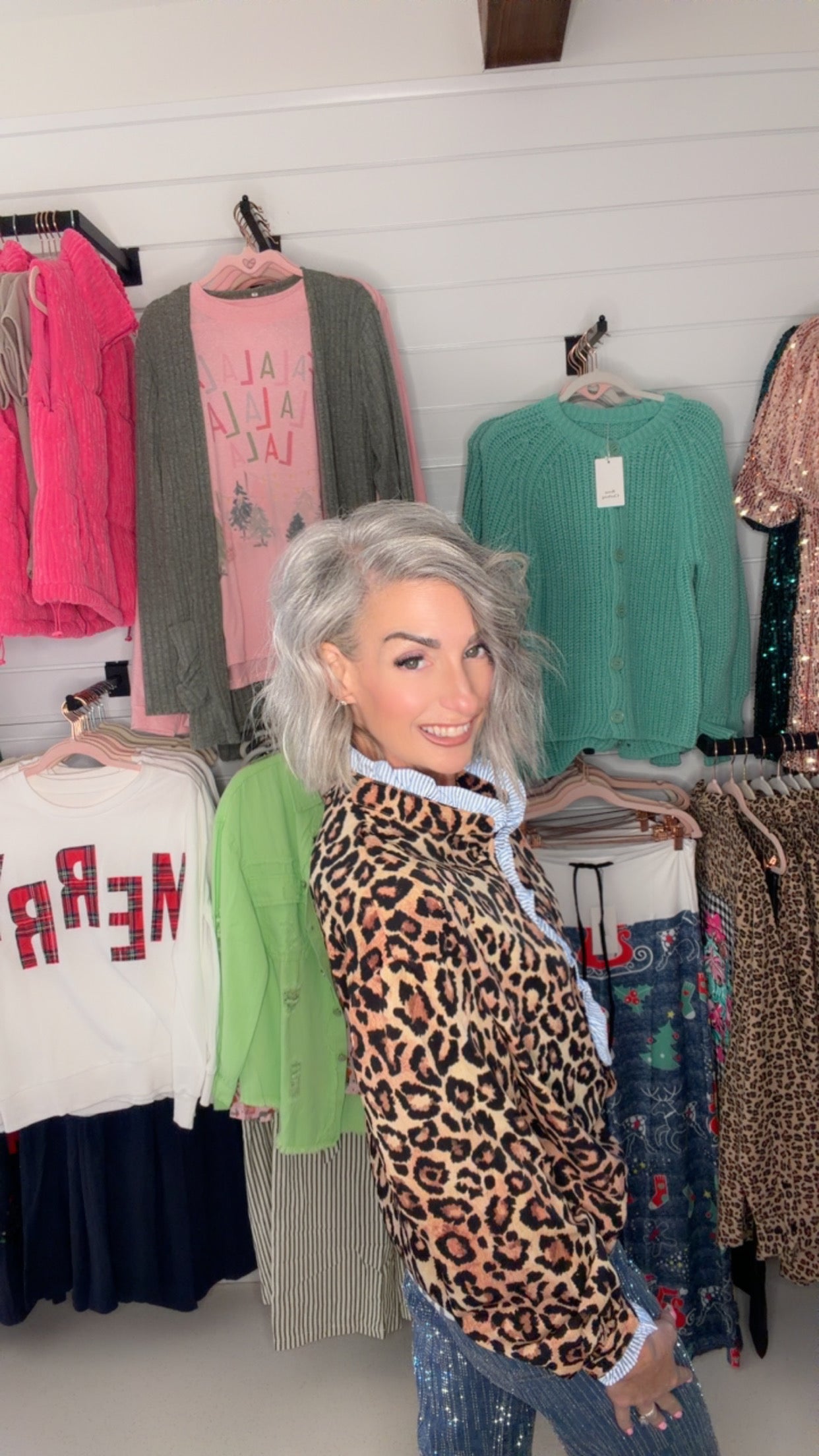 Stand Neck Shift Leopard Print Top