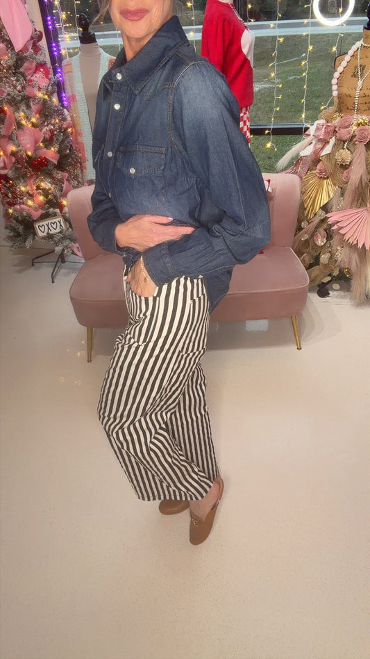 Lightweight Striped Stretch Wide Leg Woven Pants