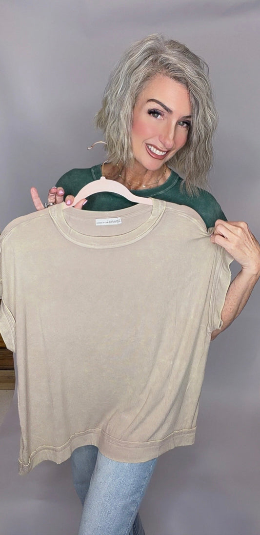 Ribbed Acid Washed Rayon Top