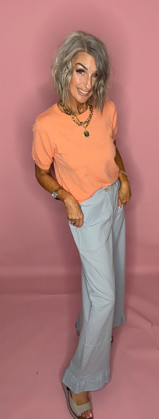 DREAMY STATEMENT COTTON WASHED WIDE-LEG PANTS WITH RUFFLES