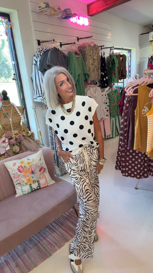 Zebra Pattern Elastic Waist Pocket Full-Length Pants