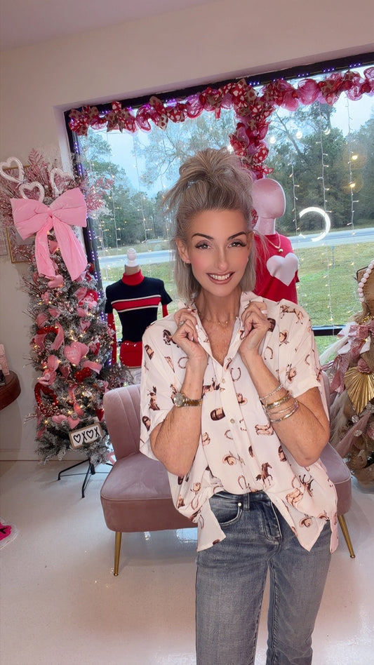 Western-Inspired Collared Button Front Shirt Top