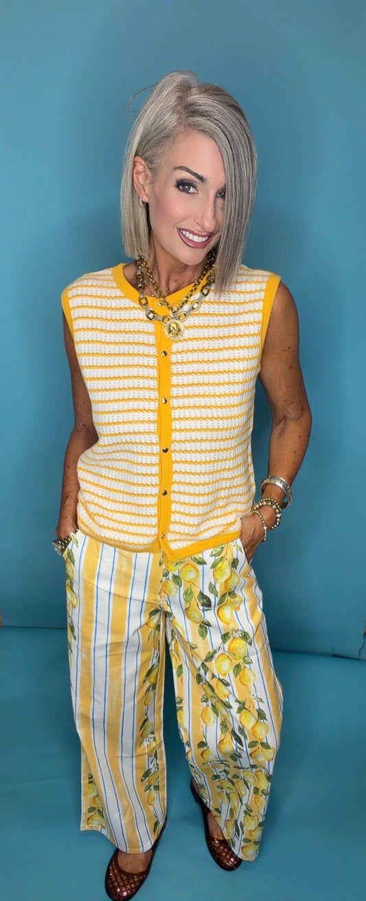 LEMON PRINT STRIPED PANTS