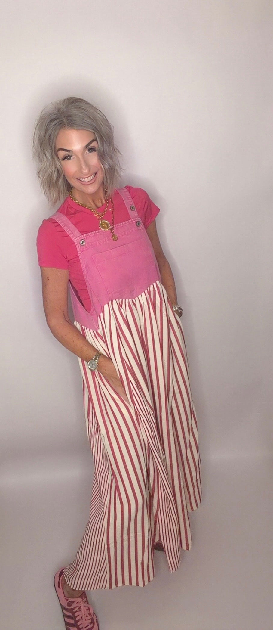 Colored Denim Overall Dress