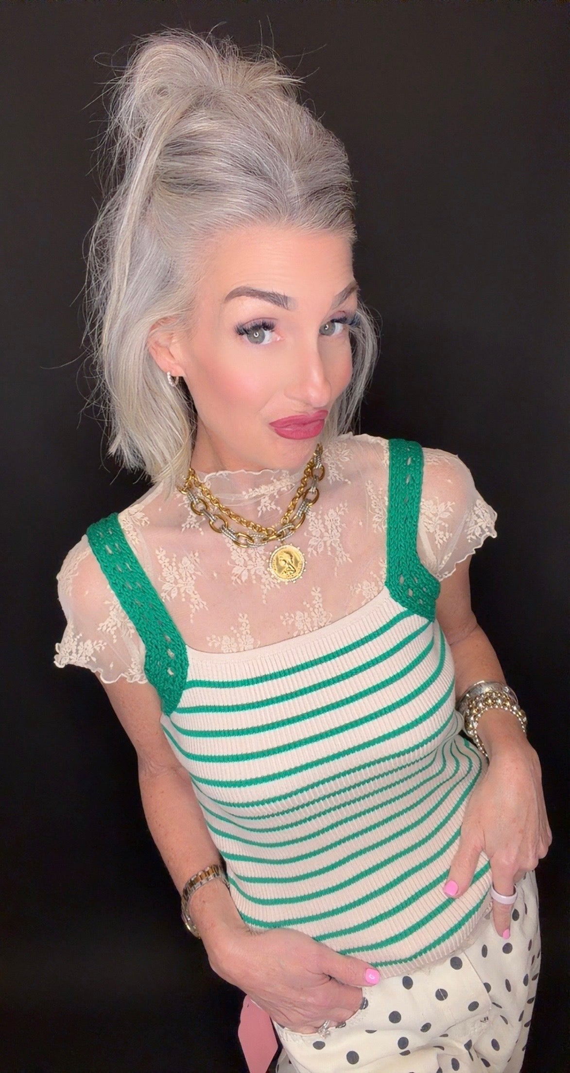 Versatile Crochet Sleeve Striped Knit Tank Top- look at all the styling