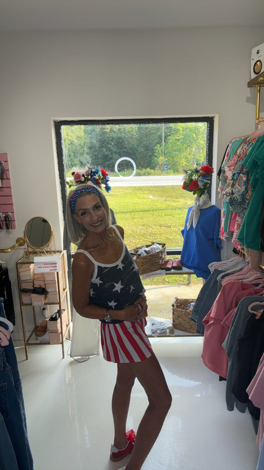AMERICAN FLAG AND INDEPENDENCE DAY ROMPER