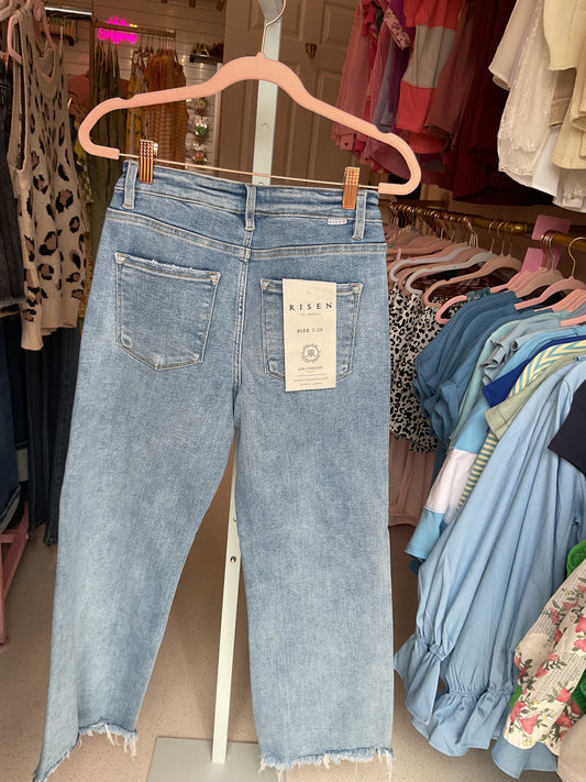 LIGHT Mid Rise Crop Straight Jeans-Stretchy