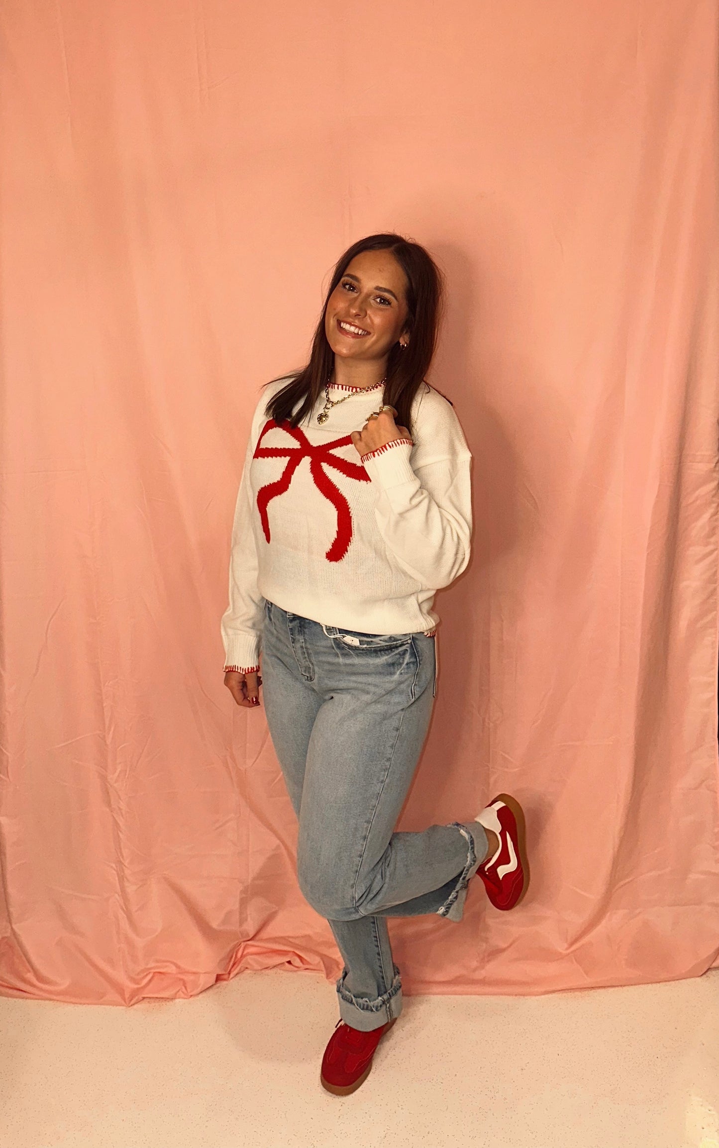 Loose-Fit Long Sleeve Round Neck Christmas Sweater