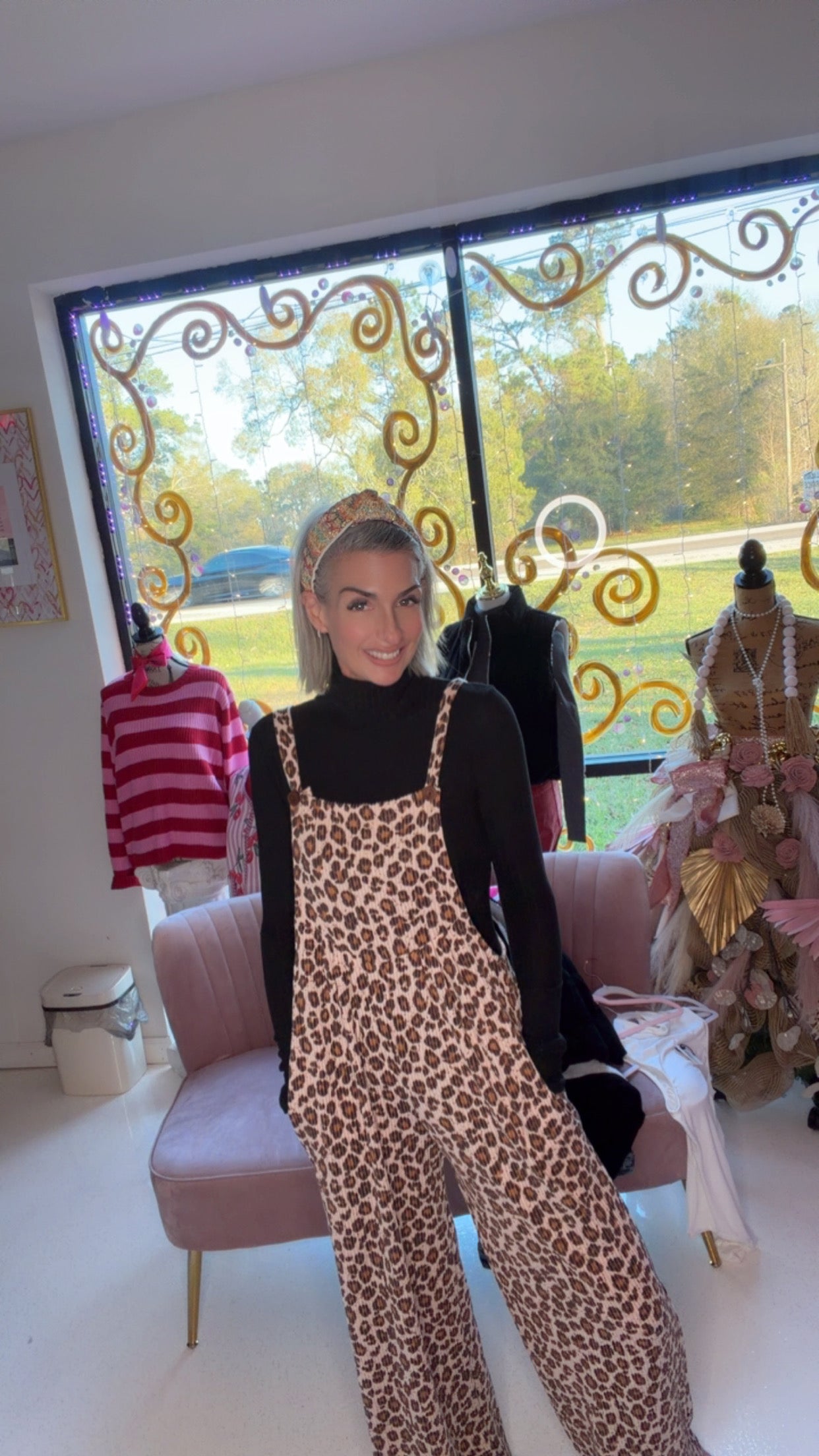 Leopard Print Wide Leg Overall Jumpsuit